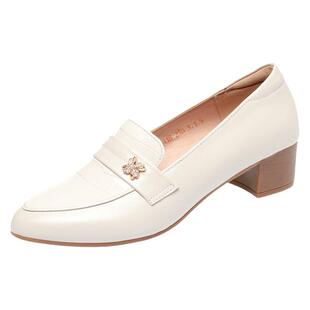 女士皮鞋真皮中跟软皮软底不累脚中年妈妈百搭粗跟单鞋大码女鞋子