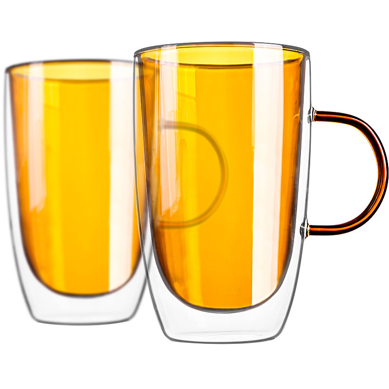 双层耐热带把泡茶潮流套装玻璃杯