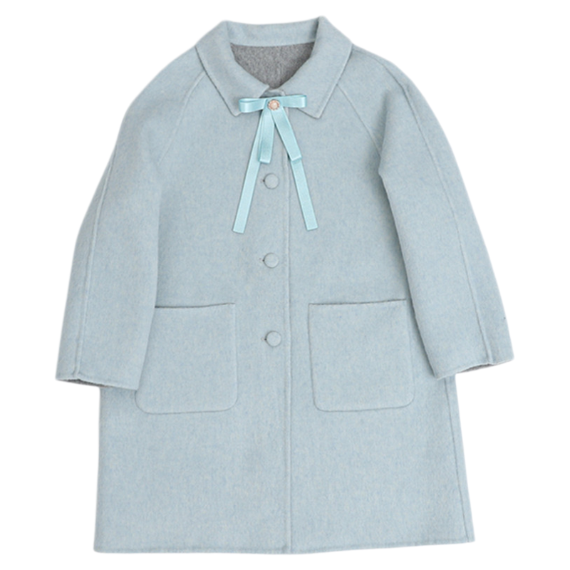 2025女童双面羊绒大衣新款儿童可爱蝴蝶结双面穿双面呢羊毛大衣