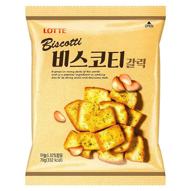 韩国进口乐天烤面包干70g 蒜香披萨葱香黄油奶油面包片休闲零食