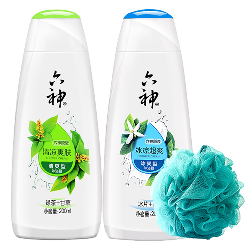 六神沐浴露绿茶甘草劲凉酷爽200ml/1L清凉舒爽男女沐浴液持久留香