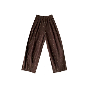 美拉德棕色加绒灯芯绒波点气球裤子大码秋冬小个子阔腿休闲梧桐裤