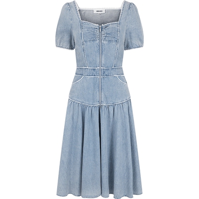 BORAAKSU泡泡袖花边牛仔连衣裙