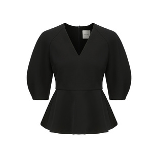 AtelierMissLu【一千零一夜】弧形袖收腰V领造型上衣