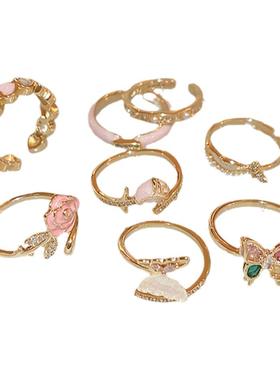 法式复古花朵锆石戒指女镀真金