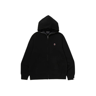 BAPE男女同款秋冬猿人刺绣标纯色全拉链连帽卫衣开衫外套308151R