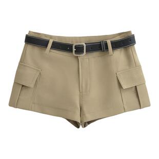 liviahome 美式辣妹百搭中腰包臀直筒休闲显瘦工装短裤配腰带女