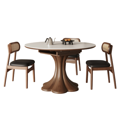 卡答洞石岩板伸缩餐桌可变圆桌