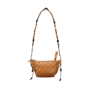SecondMoon牛皮纯手工编织包波西米亚串珠肩带可打结单肩斜挎包