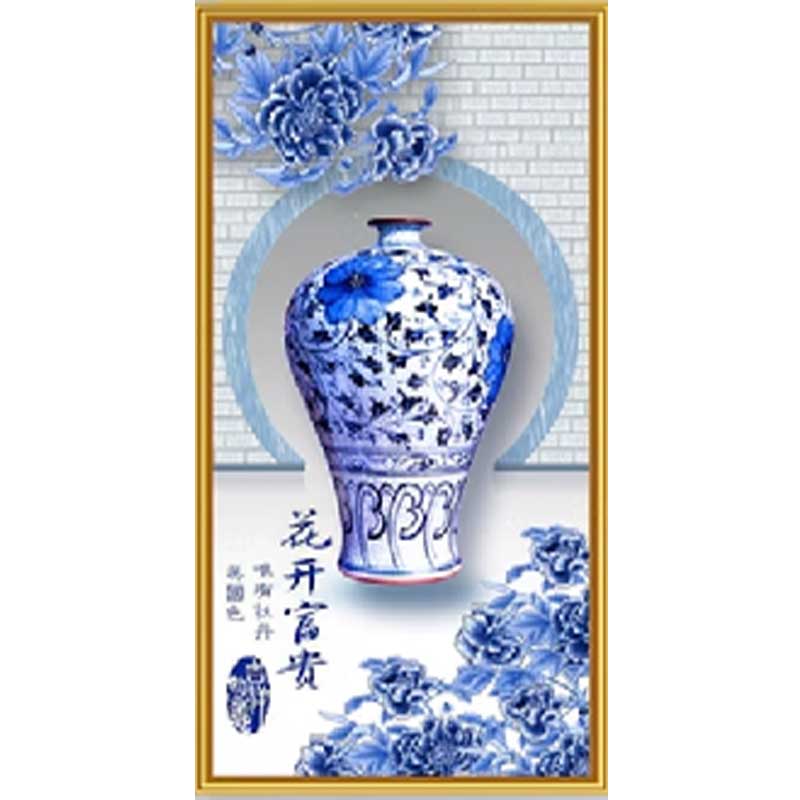 新中式自粘山水生财玄关墙贴