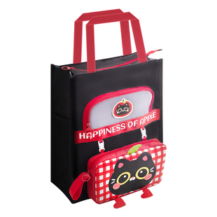 苹果与猫补习袋学生用手提袋书包高颜值可爱卡通试卷收纳袋多功能补课包女小学生大容量文件袋美术袋男拎书袋