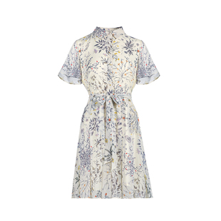 法涵意弛2025夏新款甜美真丝连衣裙女桑蚕丝短款温柔风碎花衬衫裙