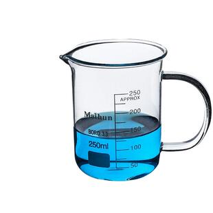 玻璃手柄烧杯加厚250ml500ml1000毫升带把柄化学实验室器材有刻度玻璃杯家用计量杯
