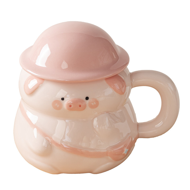 可爱小猪背包陶瓷马克杯带盖