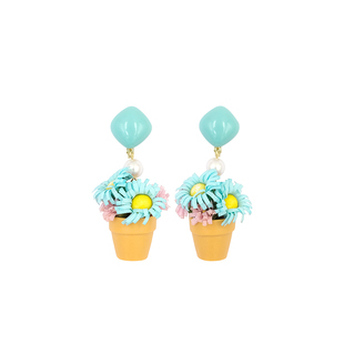 BOMBCACA farmhouse系列 小盆栽 原创花朵粉蓝复古色系甜美耳环女