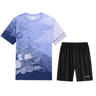 健身服套装男夏季款短袖宽松篮球训练休闲跑步服速干运动T恤衣服