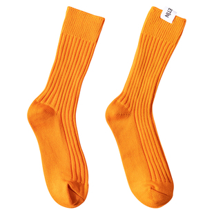 5双日系纯棉粗线竖条纹中长筒袜子余文乐同款男女百搭工装裤秋冬