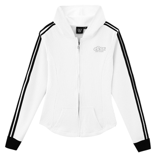 ER三条杠修身收腰连帽卫衣开衫女2026年春秋美式辣妹上衣抽绳外套