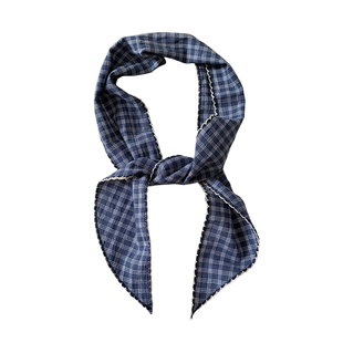 韩系复古格子长条丝巾女春夏薄款休闲百搭配饰围巾小领巾飘带装饰