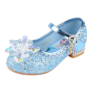 女童爱莎公主鞋春秋季艾莎凉鞋冰雪奇缘高跟水晶鞋单鞋走秀小皮鞋