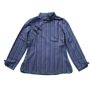 凤凰记|青衿5春秋新品中式女装复古条纹棉布大码显瘦日常旗袍上衣