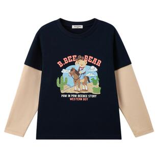 PawinPaw卡通小熊童装25年秋冬新款男童撞色拼接假两件长袖T恤