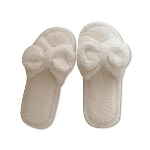 棉拖鞋女家用秋冬ins风少女心保暖室内防滑可爱一字蝴蝶结毛绒鞋