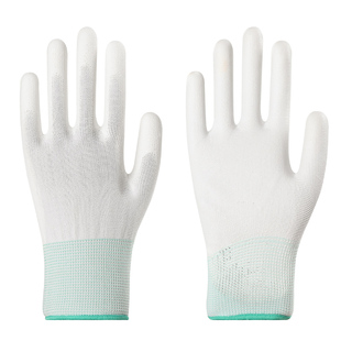 手套劳保耐磨工作PU防静电涂掌涂指薄款尼龙浸胶透气白色打包劳动