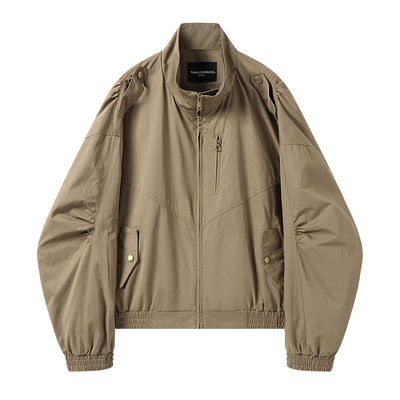 白口阳【校园队长】美式复古短款夹克男卡其色立领外套秋季2025年