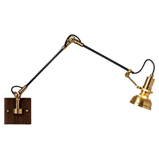 Home法式中古摇臂壁灯侘寂风卧室床头灯胡桃色客厅可调节背景墙灯