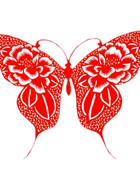 蝴蝶剪纸装饰红色手工镂空剪画