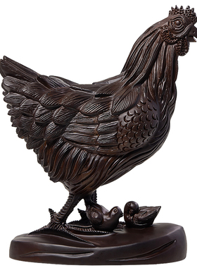 刺史实木雕刻公鸡摆件