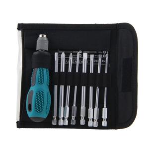 1/4一字平口螺丝刀8合1螺丝批家用维修套装铬钒钢起子改锥便携包