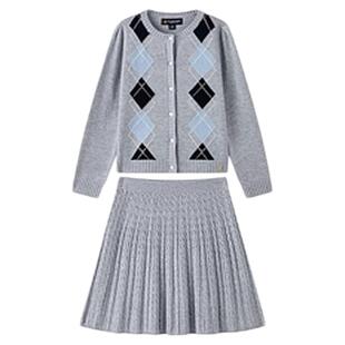 eland kids衣恋童装女童针织开衫25年秋新品羊毛混纺毛衣裙子套装