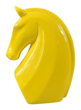 抽象陶瓷哑光亮白彩色马头摆件