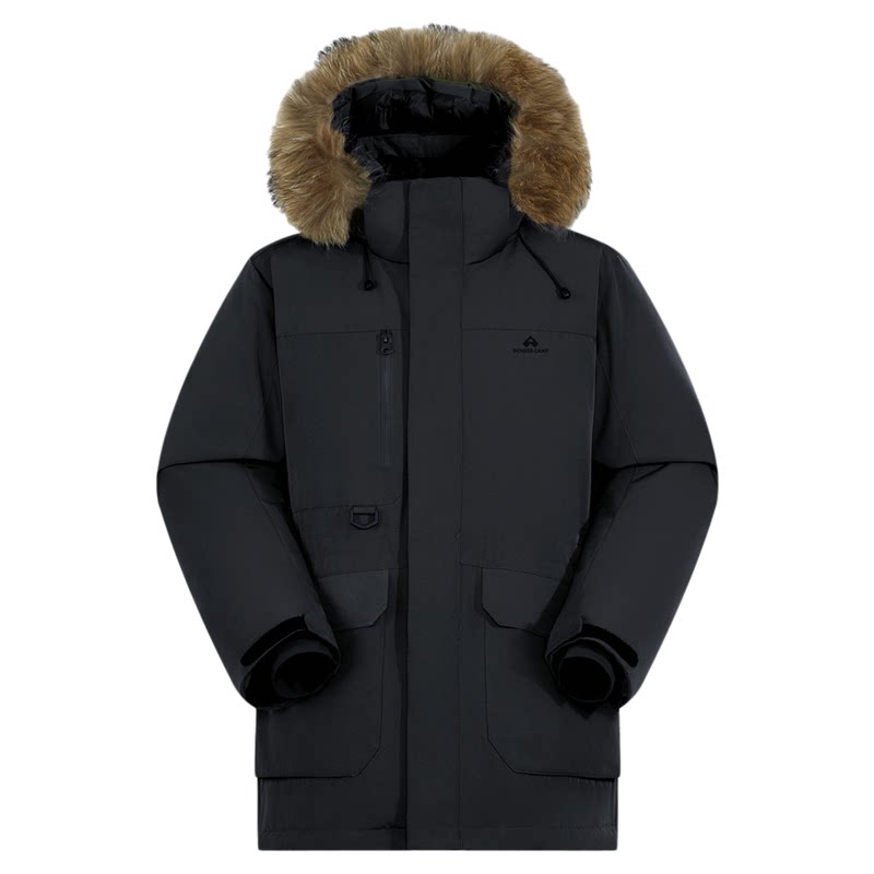 拓路者【雪熊鹅绒服】800蓬羽绒派克服男环保毛领中长款连帽加厚