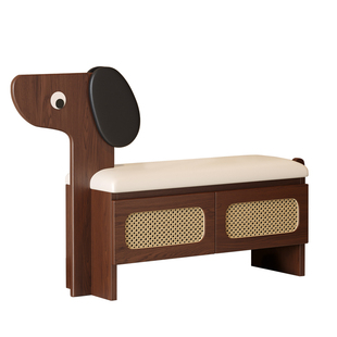 家用门口实木小狗换鞋凳藤编门进门入户鞋柜坐凳一体可爱创意鞋架