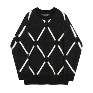MRCYC毛绒格子毛衣男秋冬季韩系潮流宽松毛线衣加厚情侣款针织衫