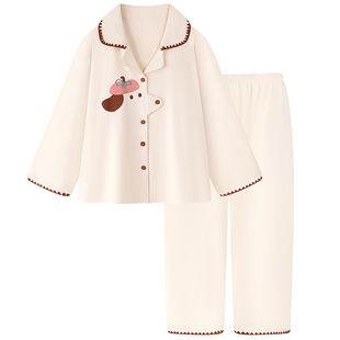 卡通小狗纯棉睡衣女款春秋季2025新款长袖可外穿家居服套装冬天