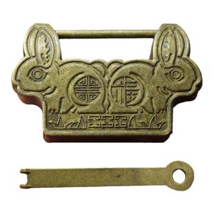 仿古锁中式锁福兔小锁头古铜色迷你做旧复古锁横开挂锁老式古代锁