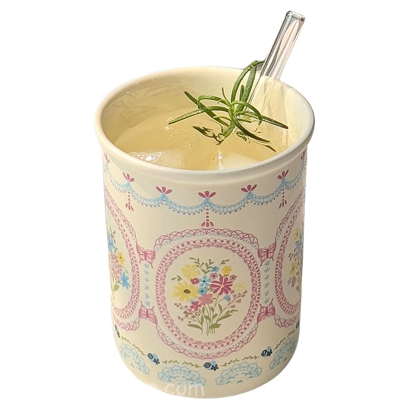 紫兰花簇陶瓷水杯高颜值手握杯