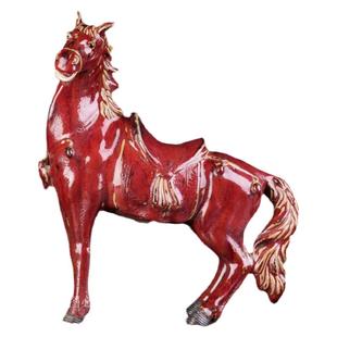 石湾窑瓦红窑变釉红色瓷器马一马平川生肖马摆件办公室陶瓷装饰品