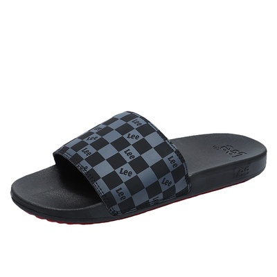 Lee棋盘格潮牌男士一字拖