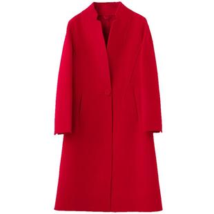 妈妈双面羊绒大衣女中长款2025秋冬韩版立领小个子羊毛呢外套中年