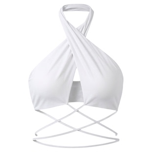 Solid color open back strapping blouse纯色露背绑带女短款上衣