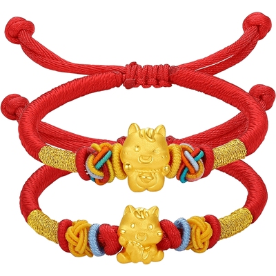 周六福3d硬金定价黄金手绳宝宝小孩儿童福马生肖马满月礼新年礼物
