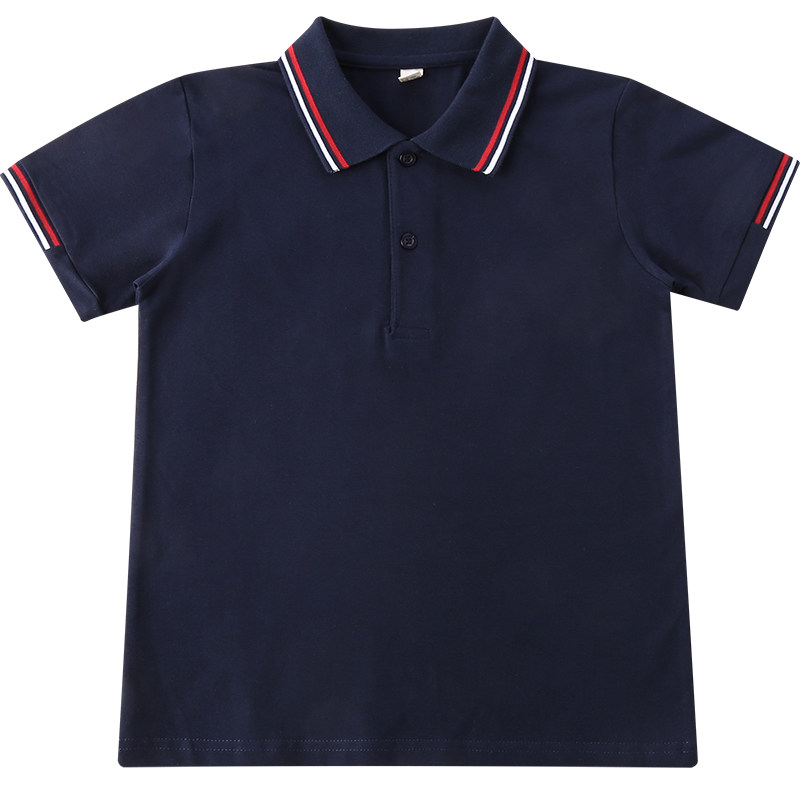 学院风中小学生夏季校服短袖polo衫男女童纯棉透气藏蓝色T恤班服