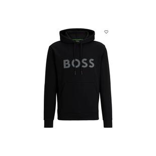 HUGO BOSS 纯色字母印花连帽套头合身长袖卫衣 男款 黑色