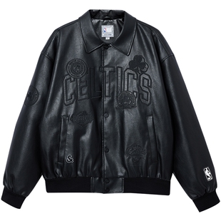 杰克琼斯NBA联名波士顿凯尔特男装棉衣冬季新款刺绣翻领宽松外套