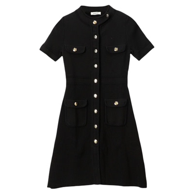 SANDRO黑色收腰修身针织连衣裙